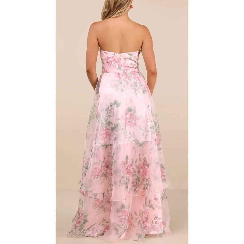 NWT Lulus Truly Extraordinary Pink Floral Organza Strapless Maxi Dress 1X - Picture 2 of 6